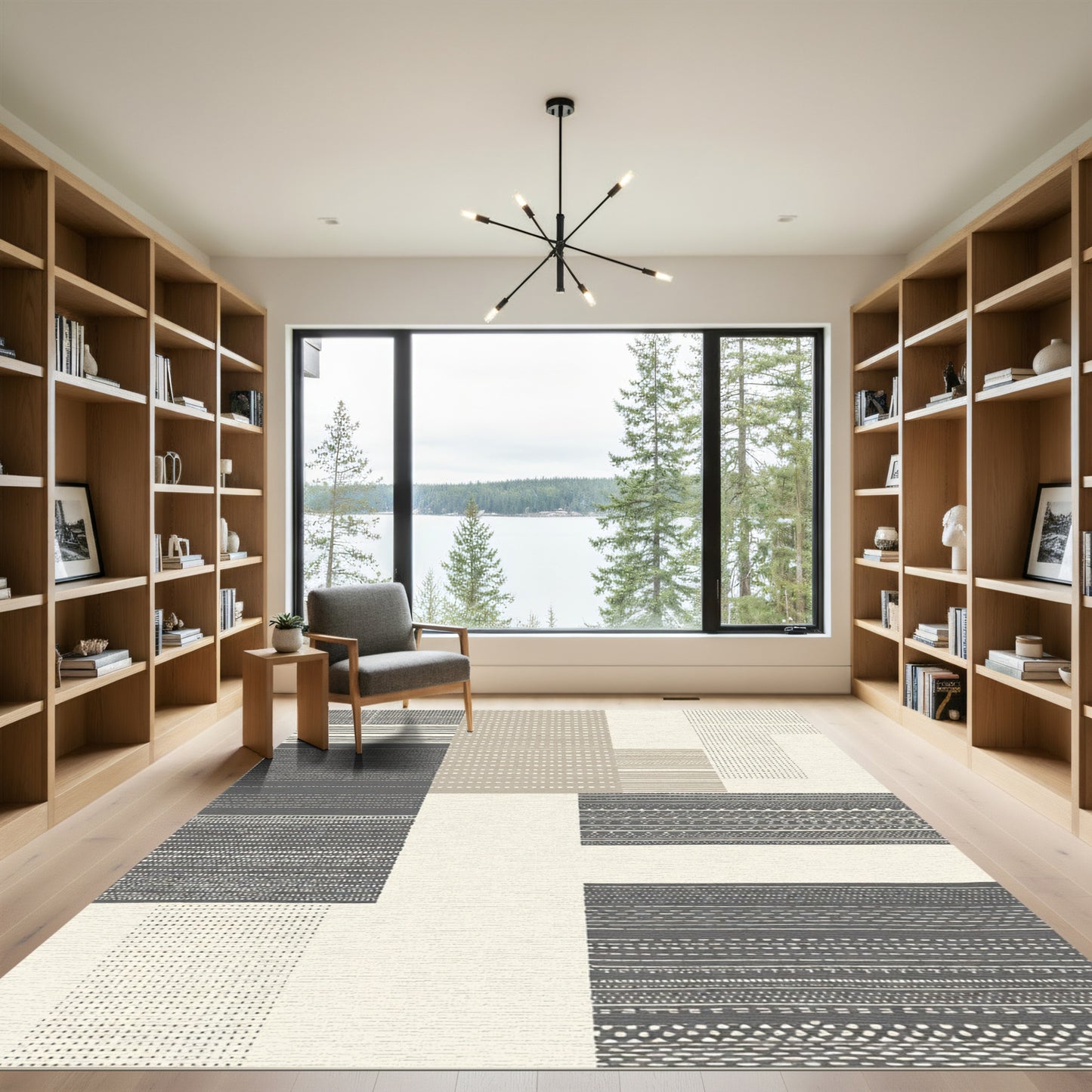 Gray Beige Abstract Geometric Patchwork Rug