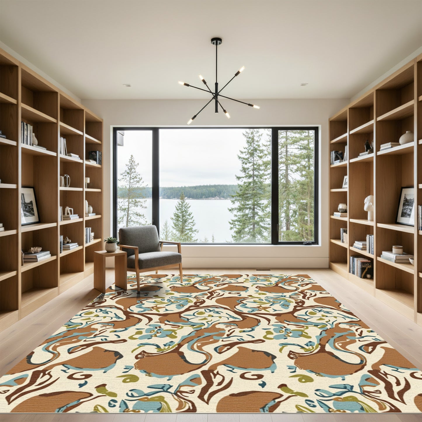 Abstract Brown Blue Curved Organic Rug