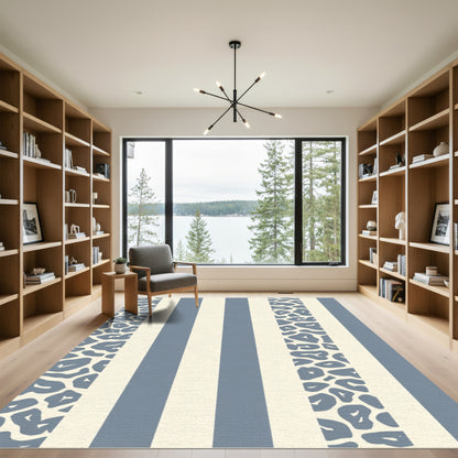 Blue Leopard Print Stripe Rug