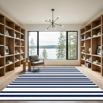 Navy White Parallel Lines Rug