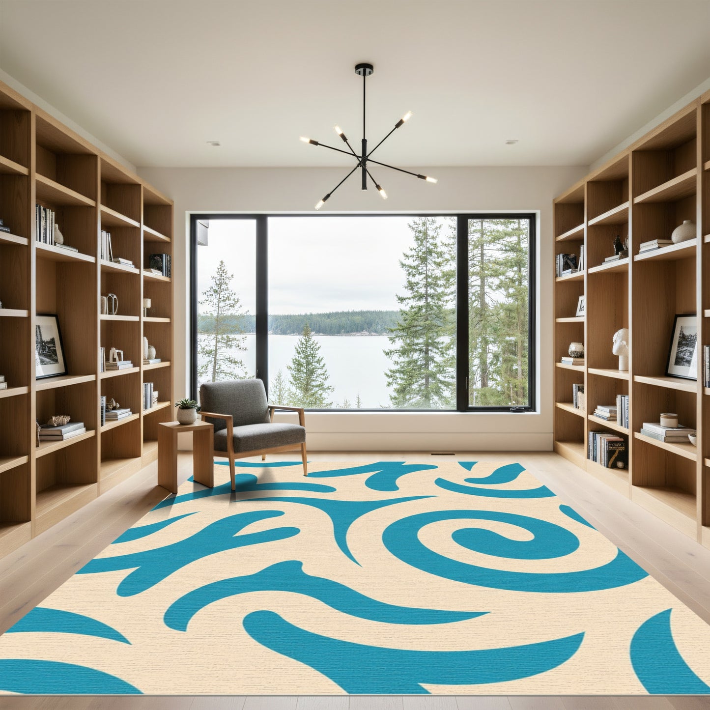 Oceanic Swirl Cream Teal Rug Turquoise Abstract Wave Rug
