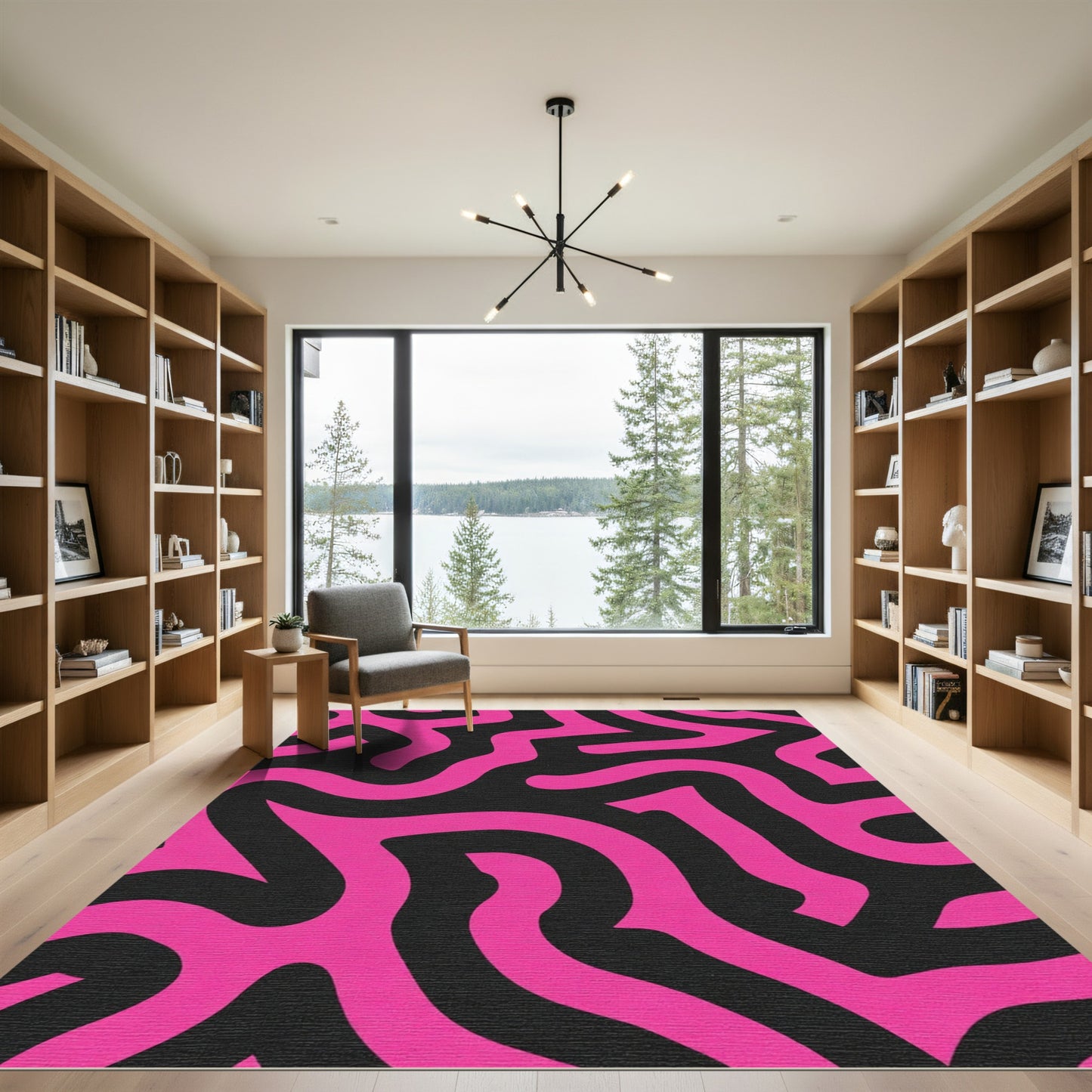 Vibrant Pink Abstract Maze Rug