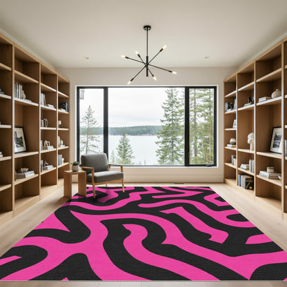 Vibrant Pink Abstract Maze Rug