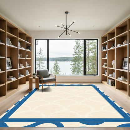 Cream Blue Scallop Border Rug