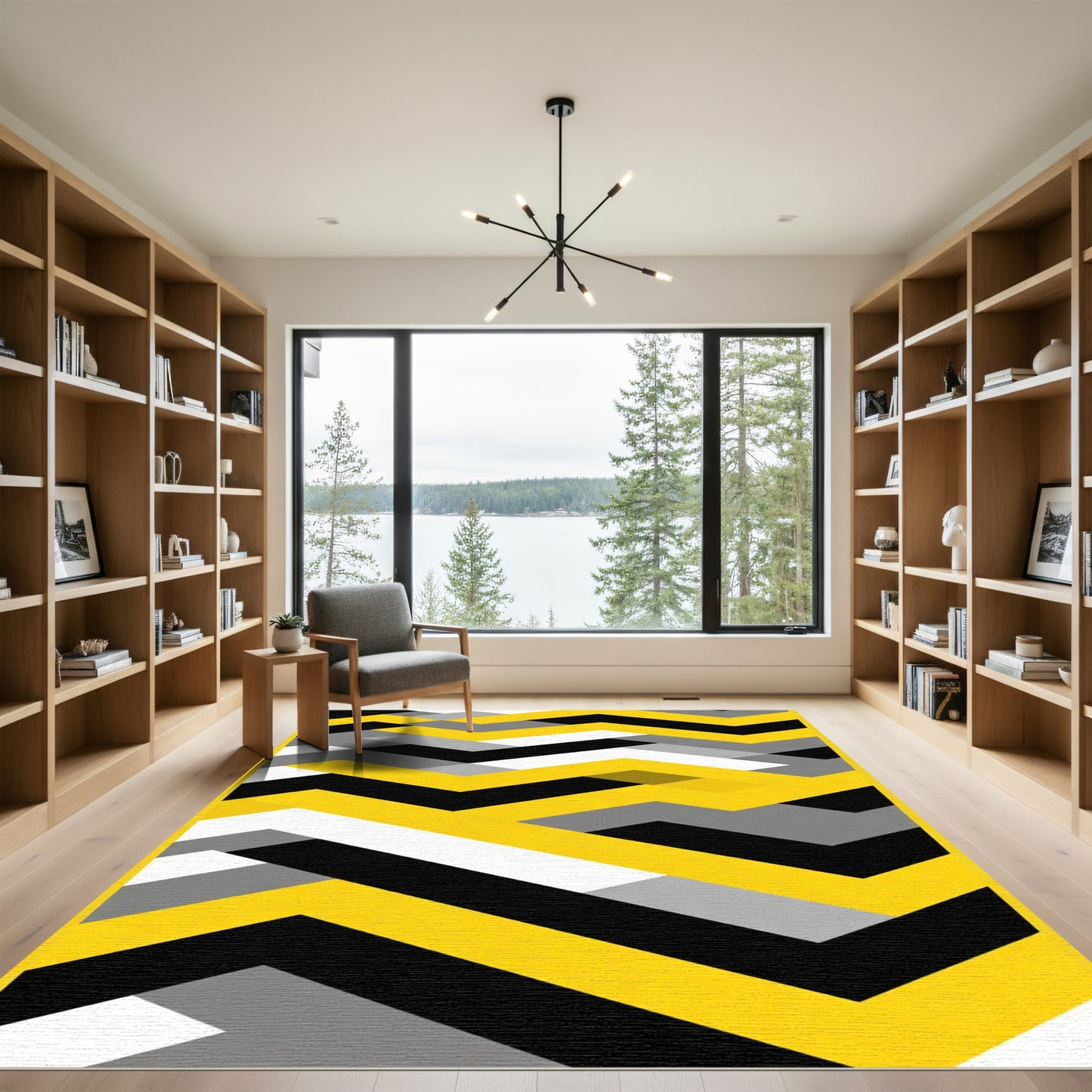 Bold Yellow Black Geometric Chevron Rug
