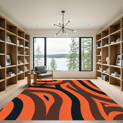 Bold Orange Brown Abstract Swirl Rug