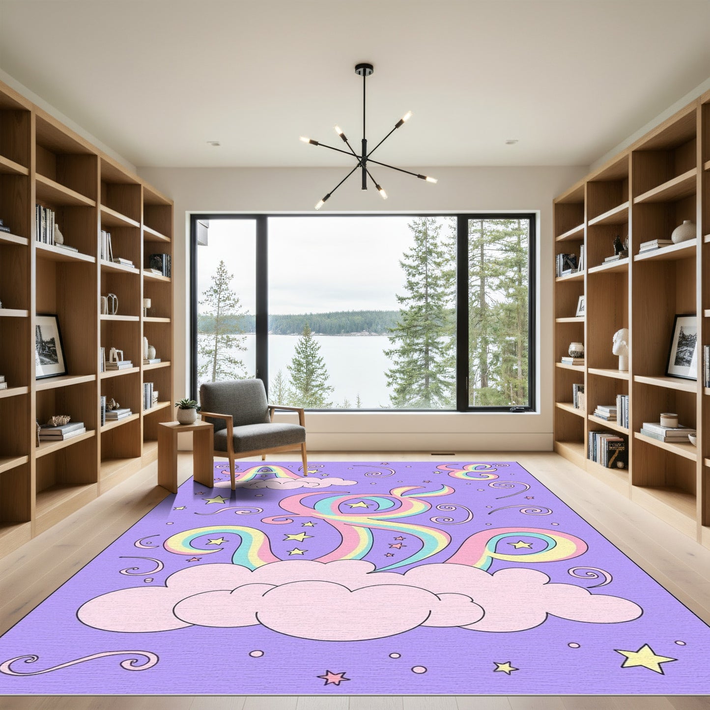 Pastel Rainbow Swirls Clouds Stars Rug