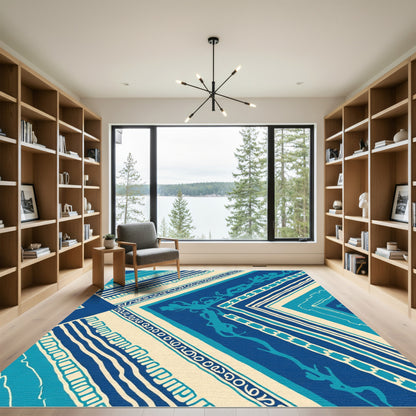 Blue Oceanic Stripes Geometric Forms Rug