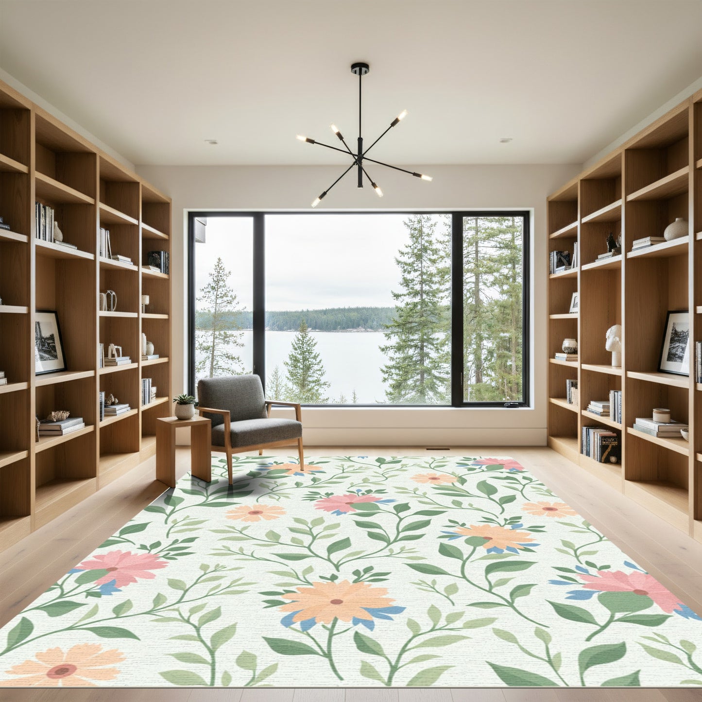 Light Peach Floral Vine Garden Rug