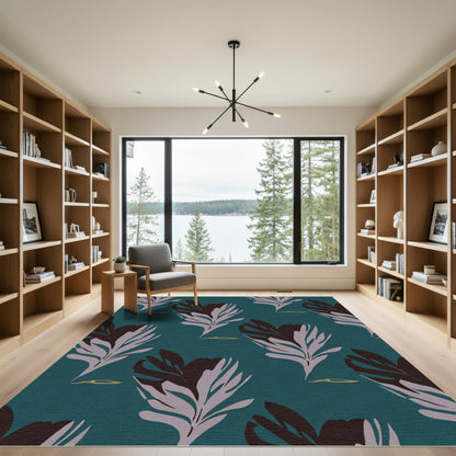 Dark Florals Amidst Teal Background Rug