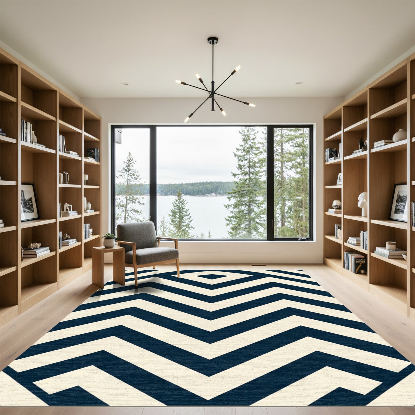 Navy Cream Bold Geometric Zigzag Rug