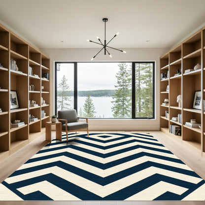 Navy Cream Bold Geometric Zigzag Rug