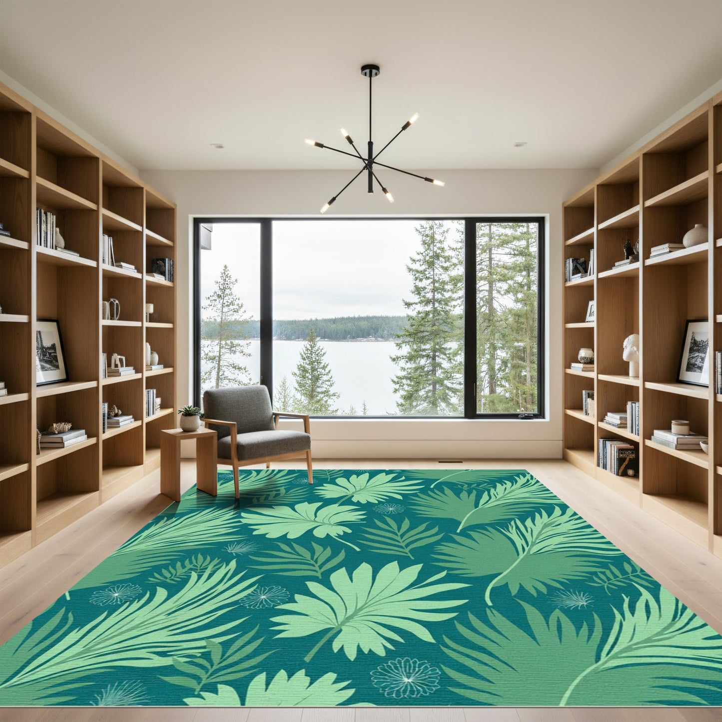 Emerald Tropical Palm Leaf Collage Rug