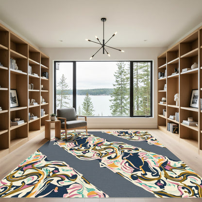 Abstract Swirls Cream and Navy Rug