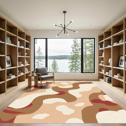Terracotta and Cream Abstract Waves Rug