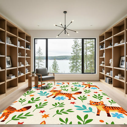 Whimsical Orange Tiger Floral Medley Rug