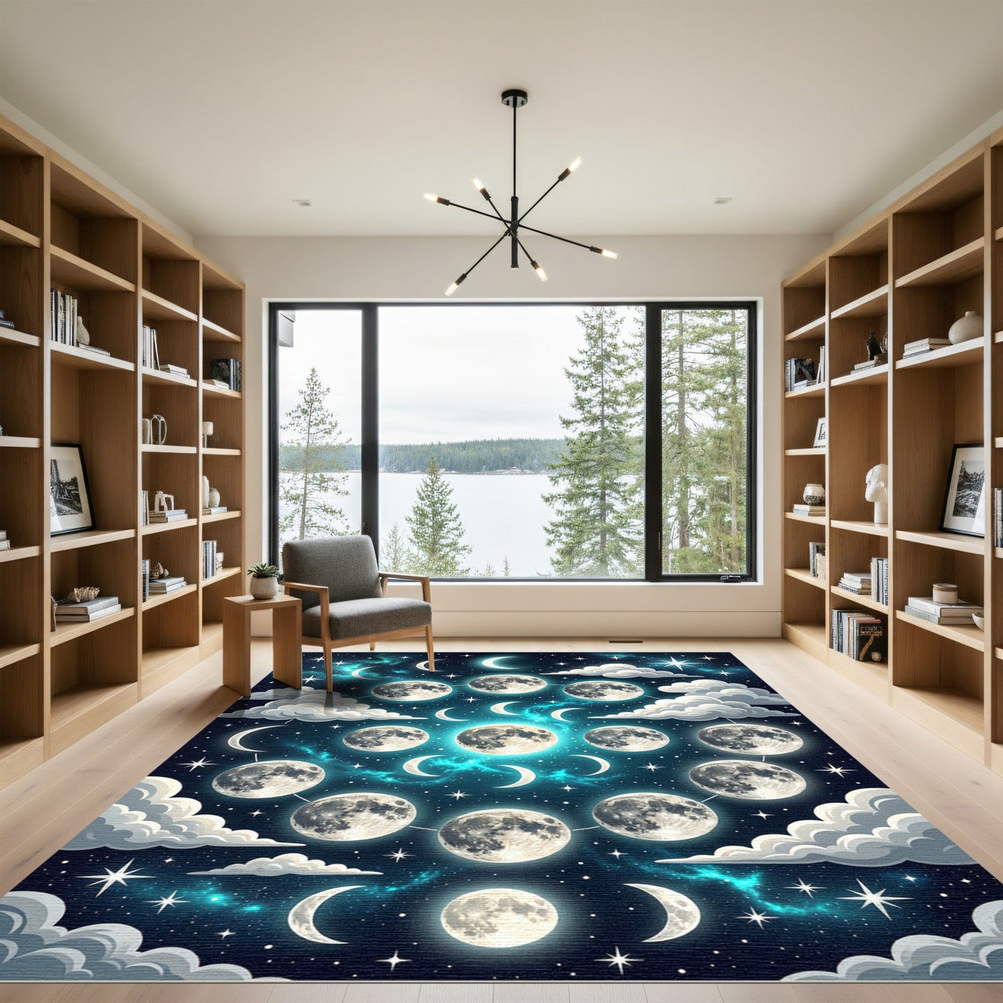Celestial Moon Phases Galaxy Cloud Rug