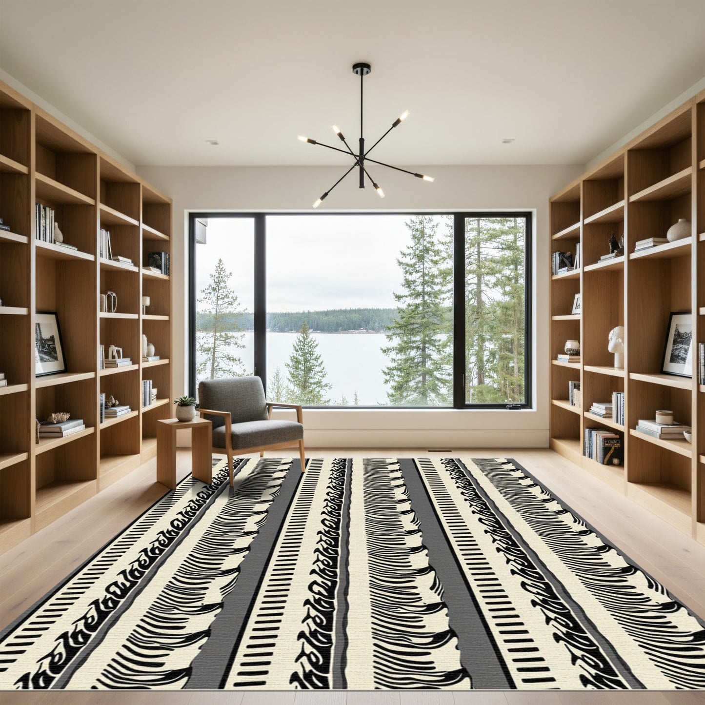 Chic Cream Black Vertical Stripe Rug