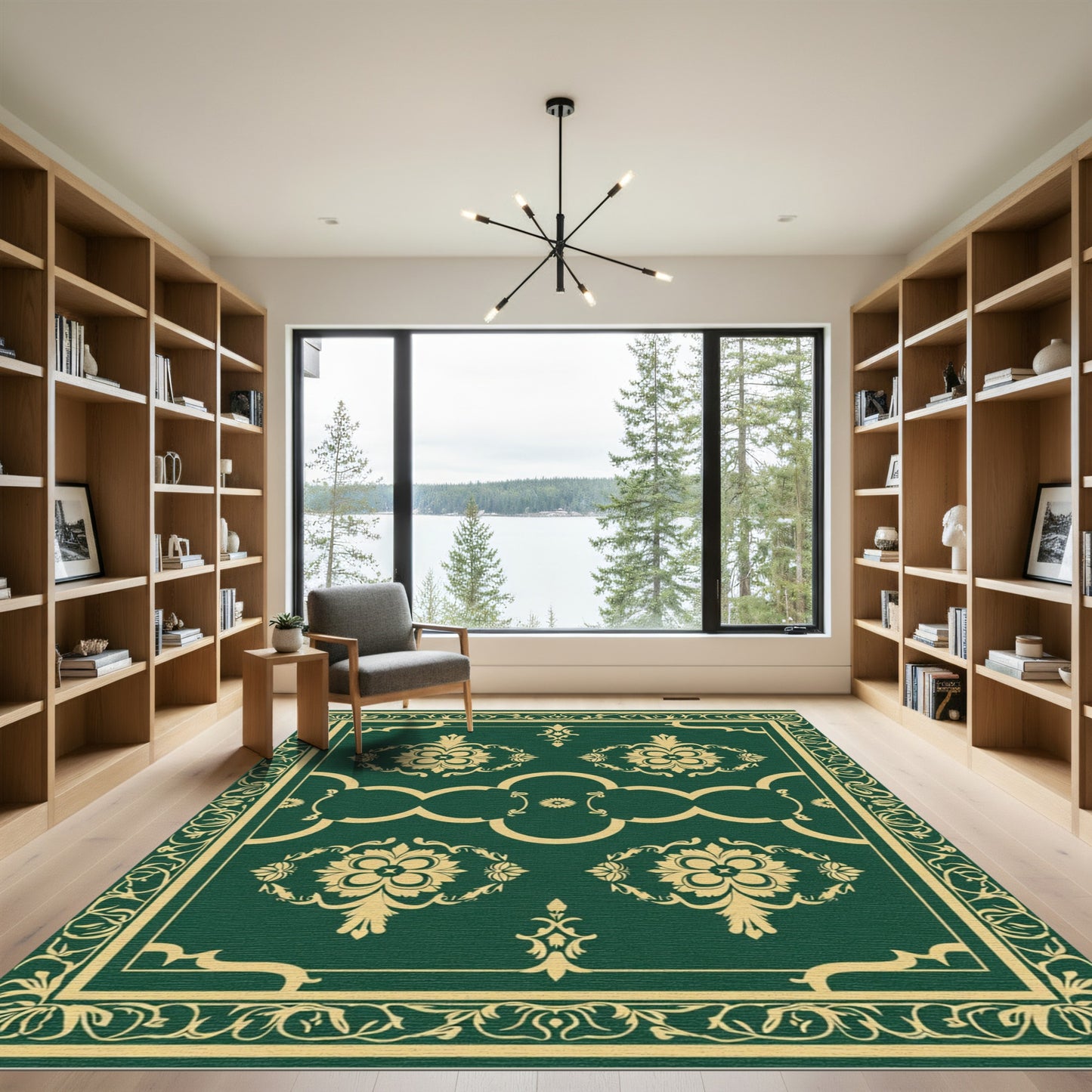 Royal Emerald Golden Arabesque Lace Rug