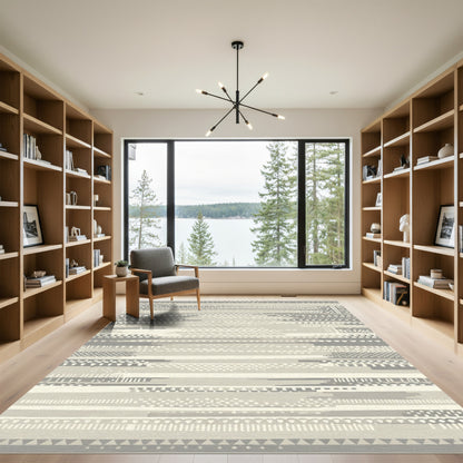 Neutral Textured Stripe Geometric Rug