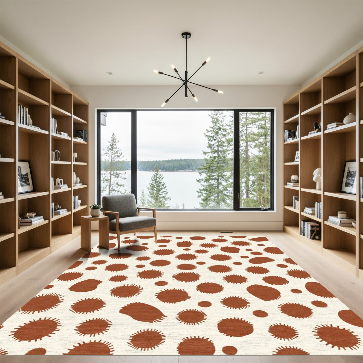 Brown Sunburst Spot Composition Rug