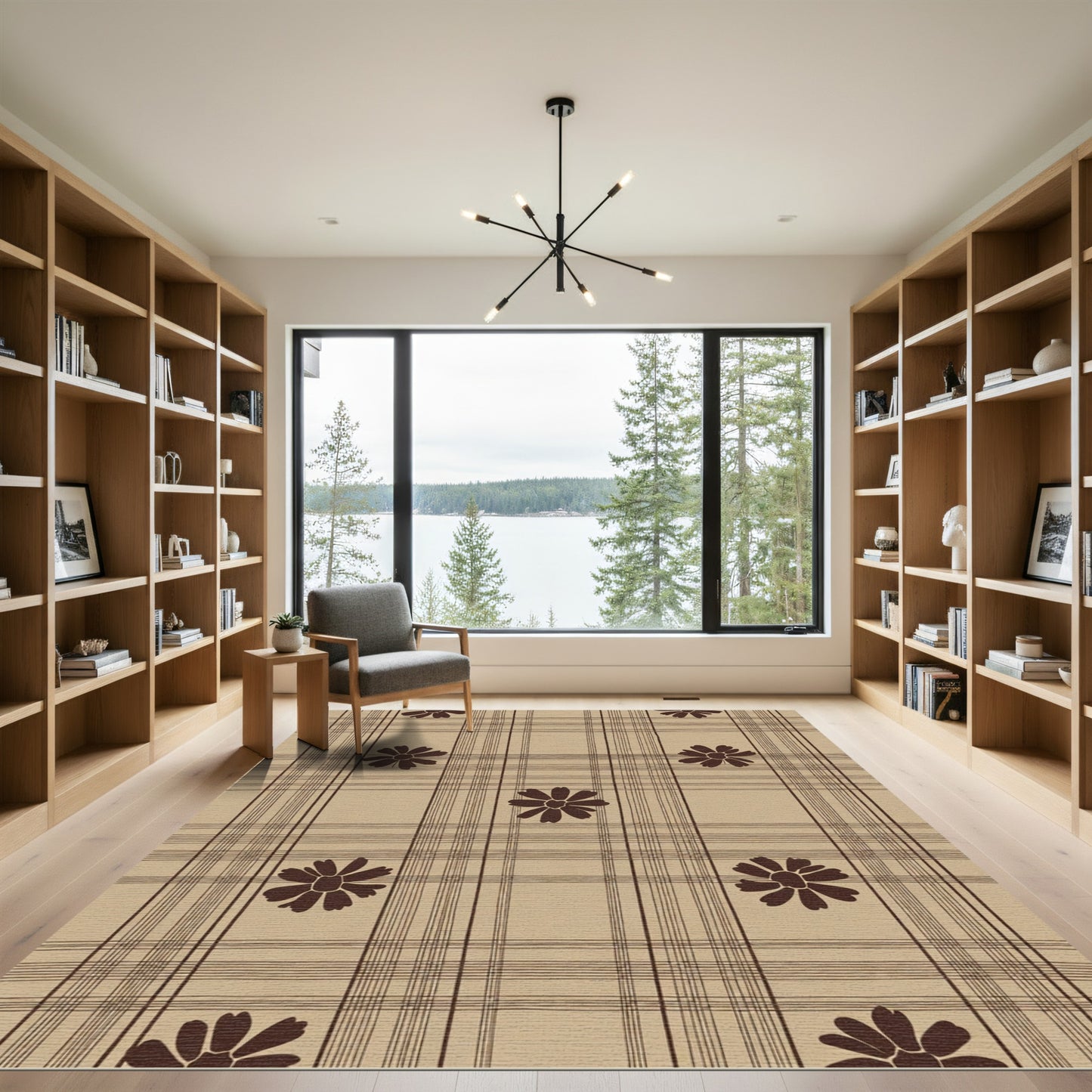 Brown Floral Plaid Meadow Rug