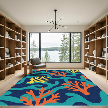 Oceanic Coral Branch Waves Rug