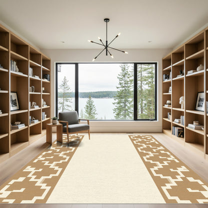 Gold Tan Geometric Border Rug