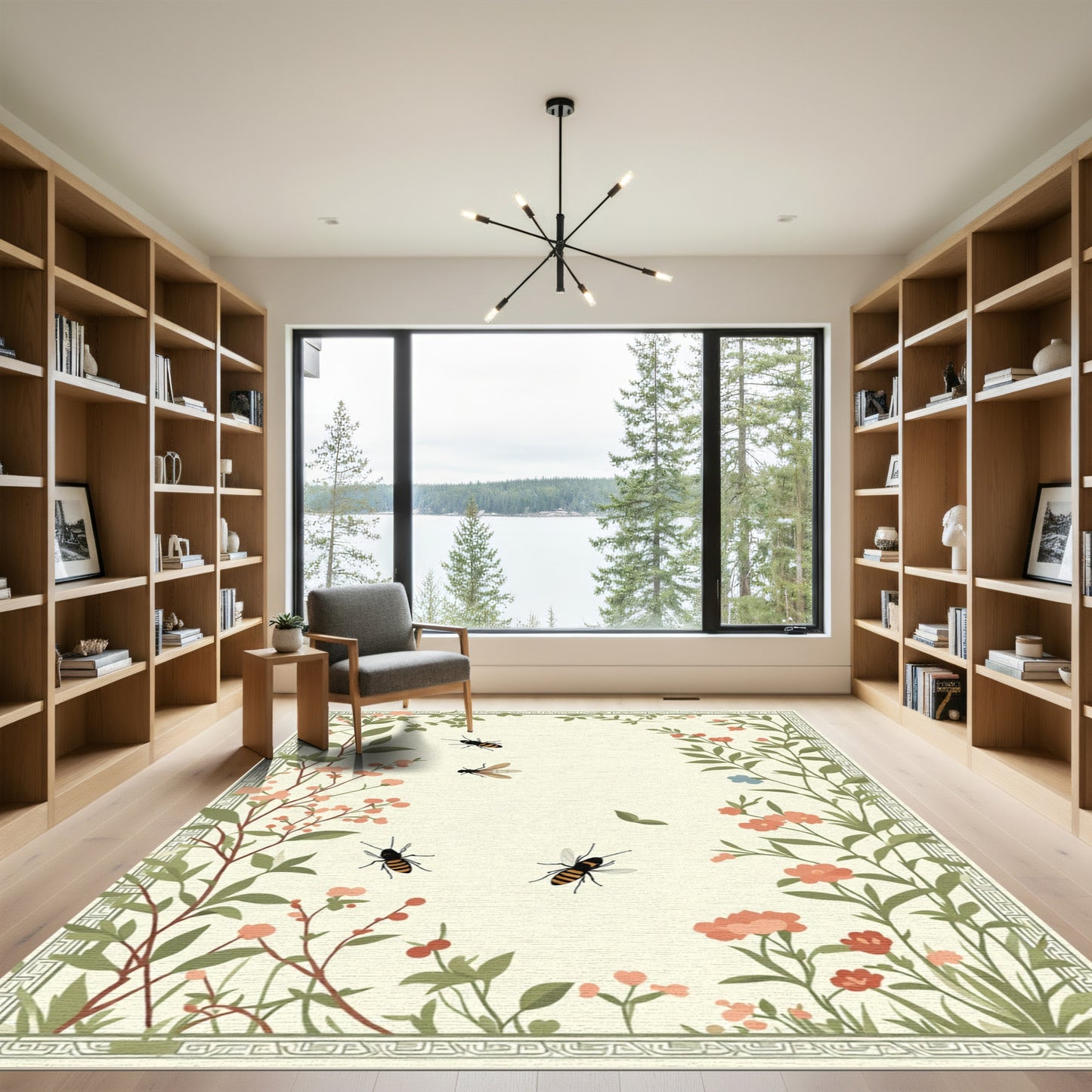 Floral Garden Bees Border Rug
