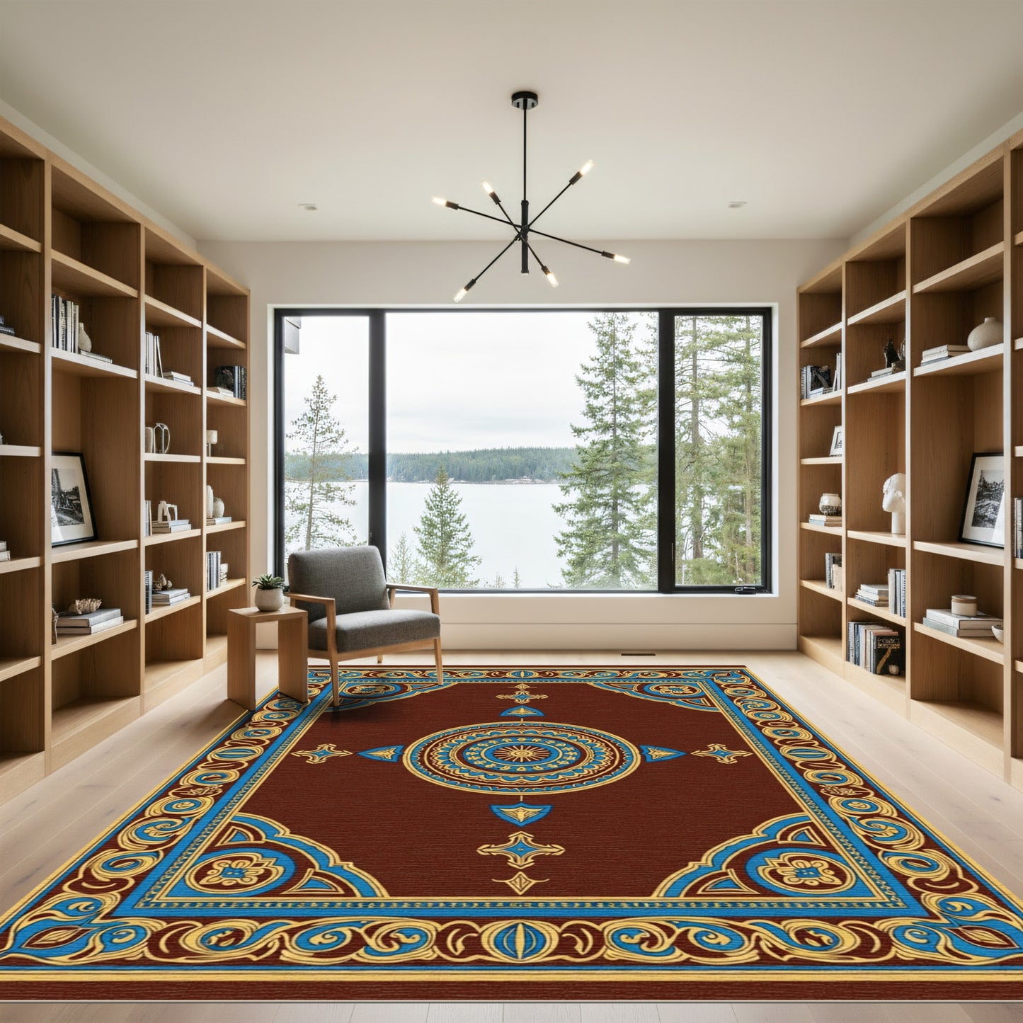 Brown And Gold Intricate Medallion Rug
