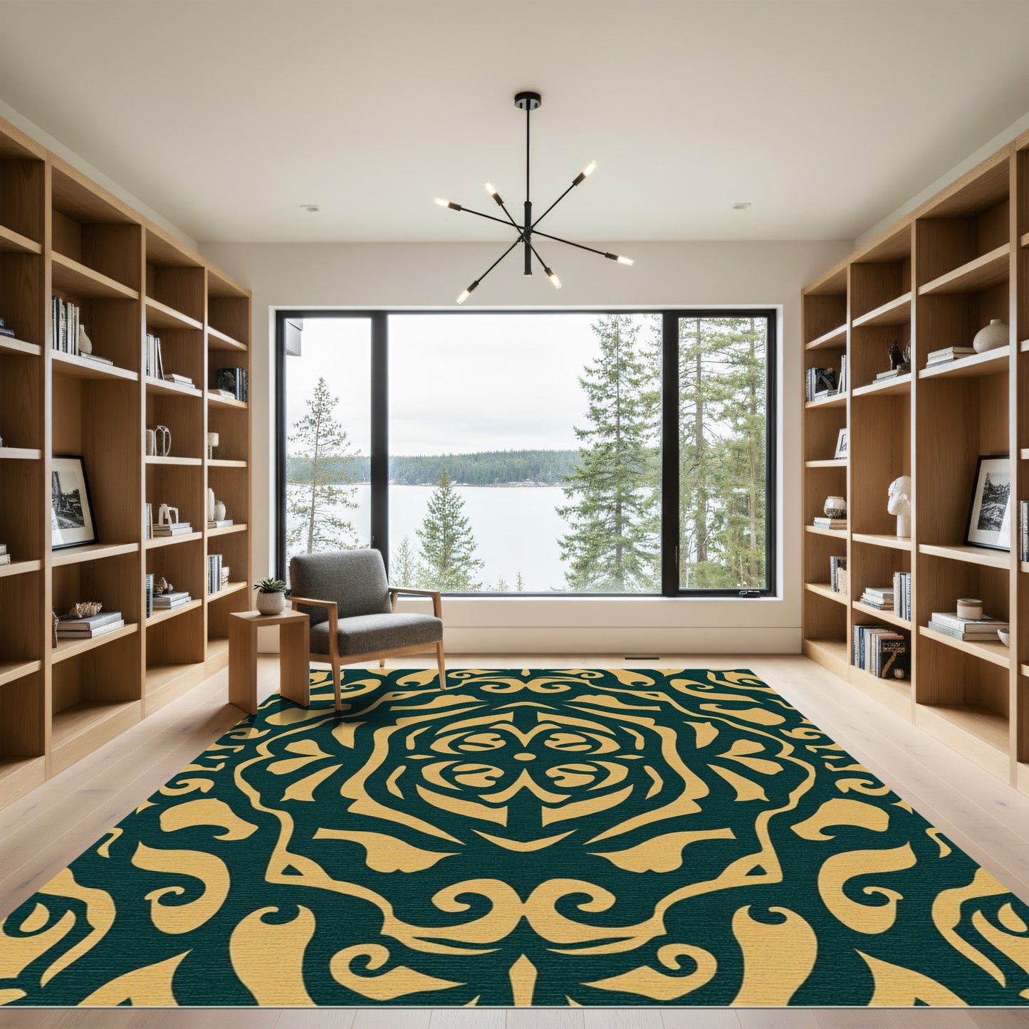 Deep Teal Golden Symmetrical Medallion Rug