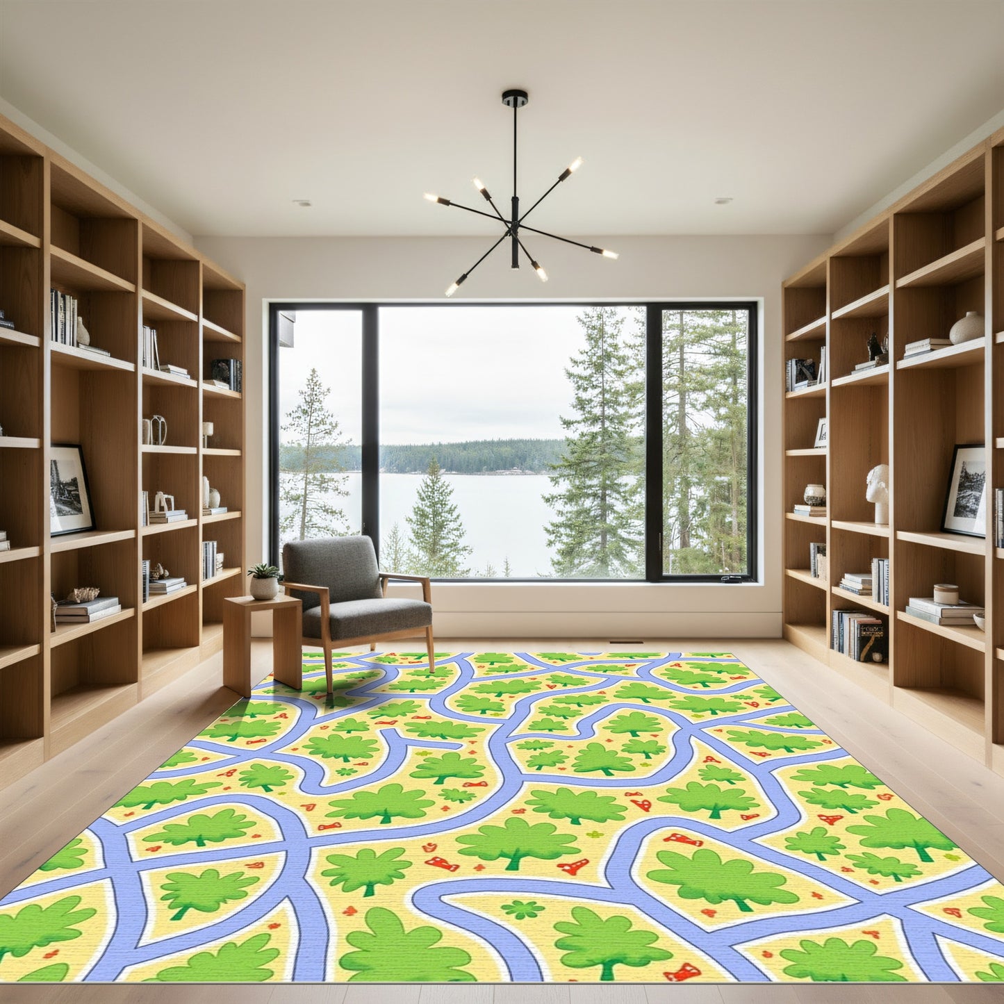 Whimsical Green Tree Landscape Roads Rug