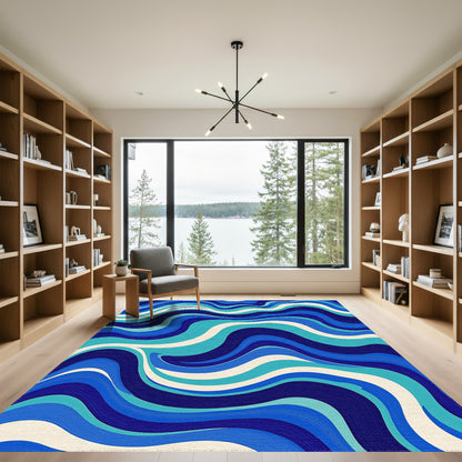 Navy Teal Wavy Abstract Rug