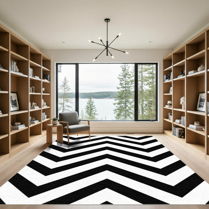 Bold Black White Chevron Zigzag Rug