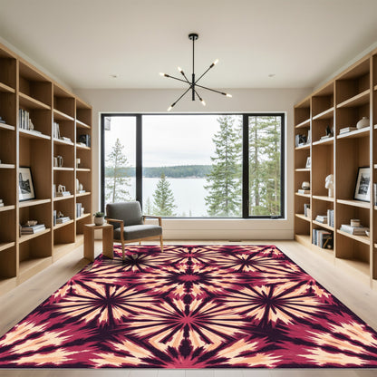 Deep Crimson Starburst Geometric Rug