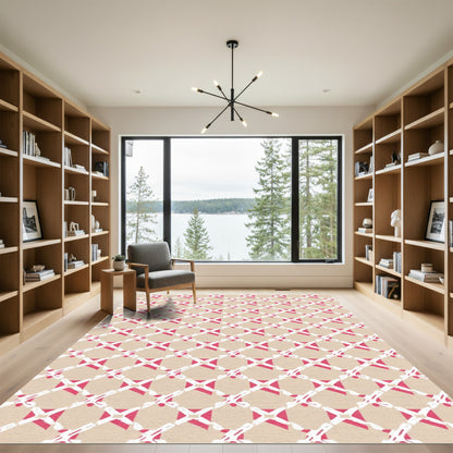 Modern Geometric Lattice Crimson Cream Rug