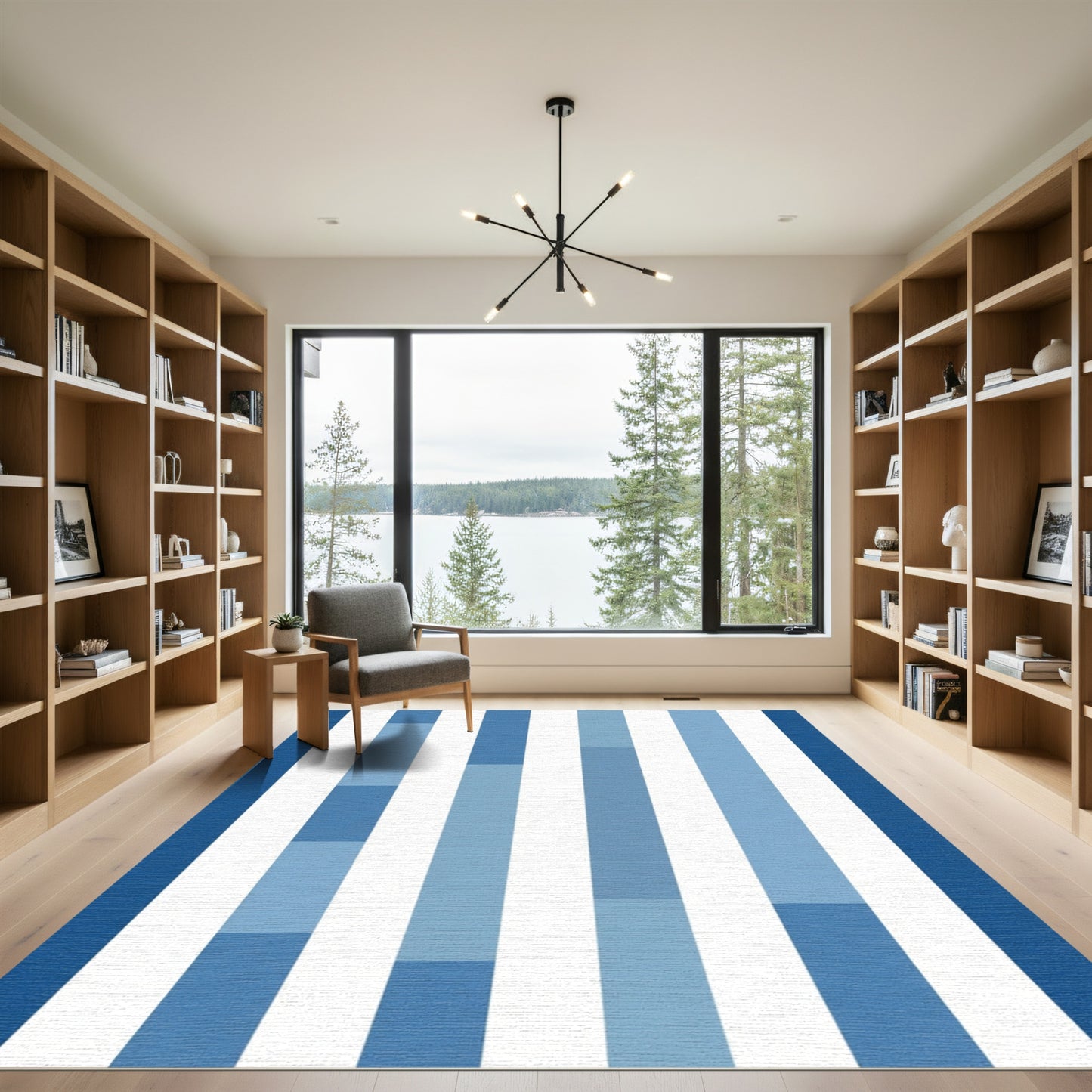 Ombre Blue Vertical Stripe Rug