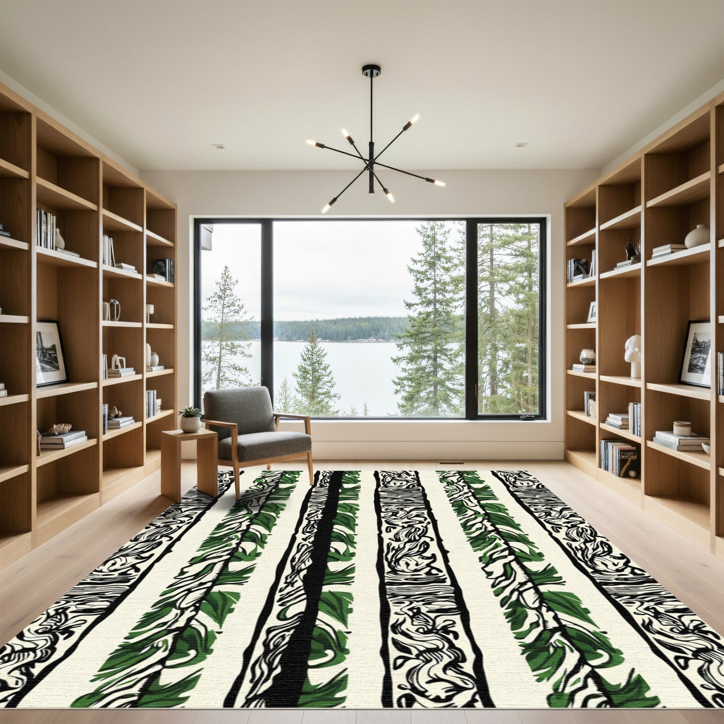 Green Leafy Vertical Stripes Rug