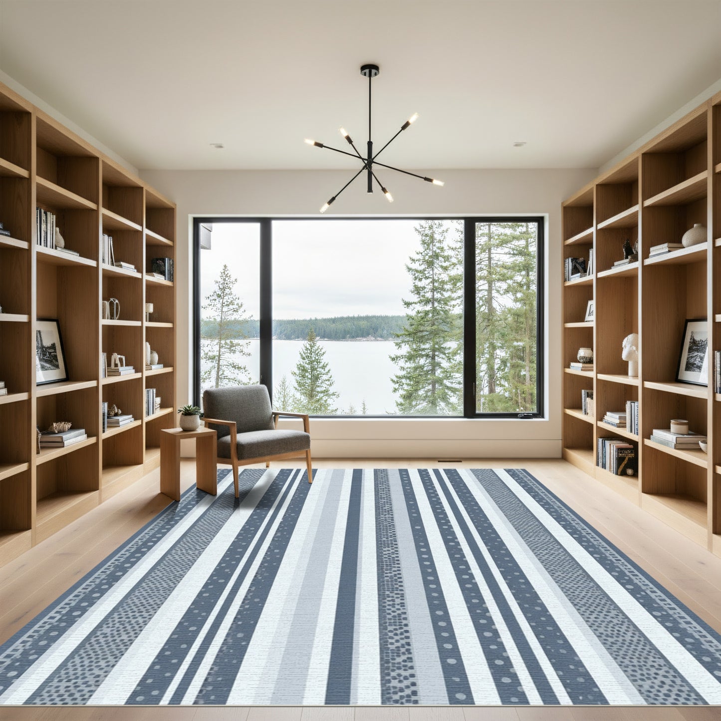 Serene Blue Striped Collage Rug