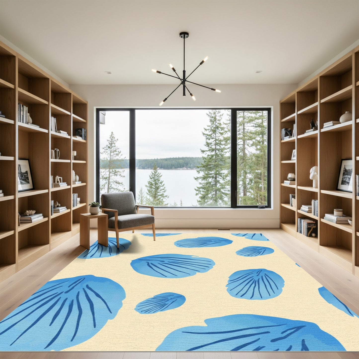 Sky Blue Abstract Leaf Scatter Rug