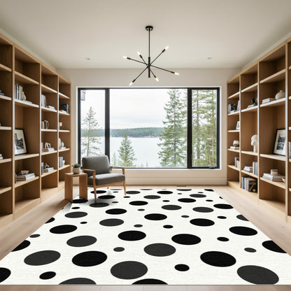 Modern Black White Polka Dot Rounds Rug