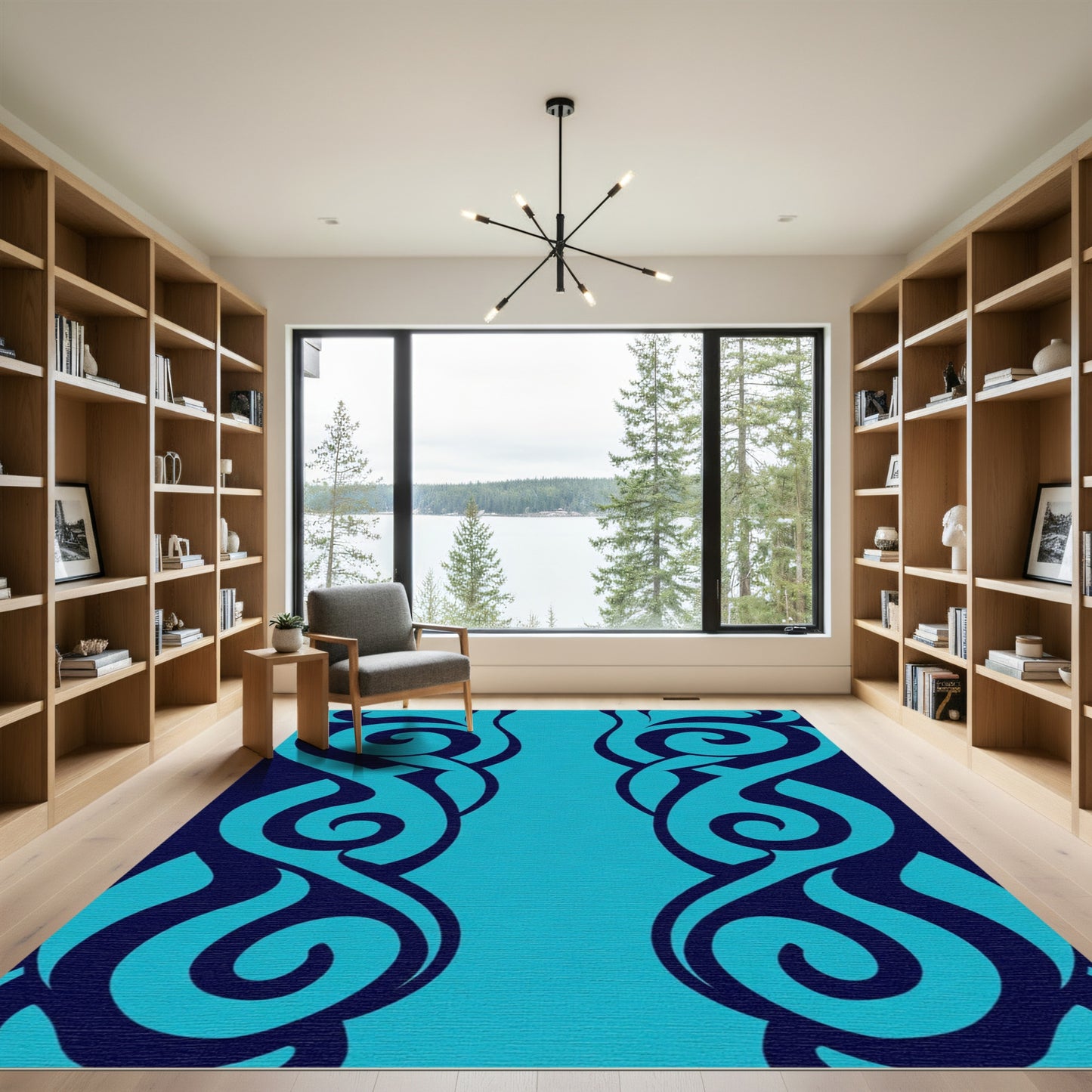 Deep Blue Teal Swirling Intertwined Elements Rug