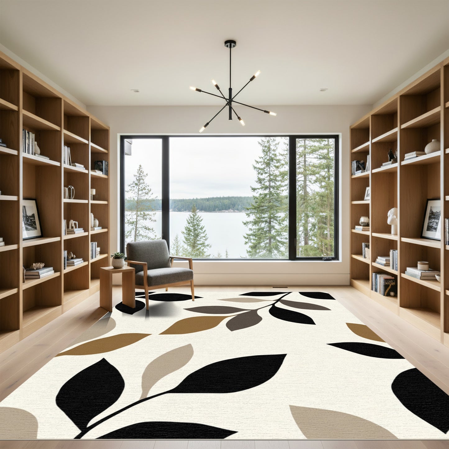 Botanical Leaf Arrangement Neutral Tones Rug