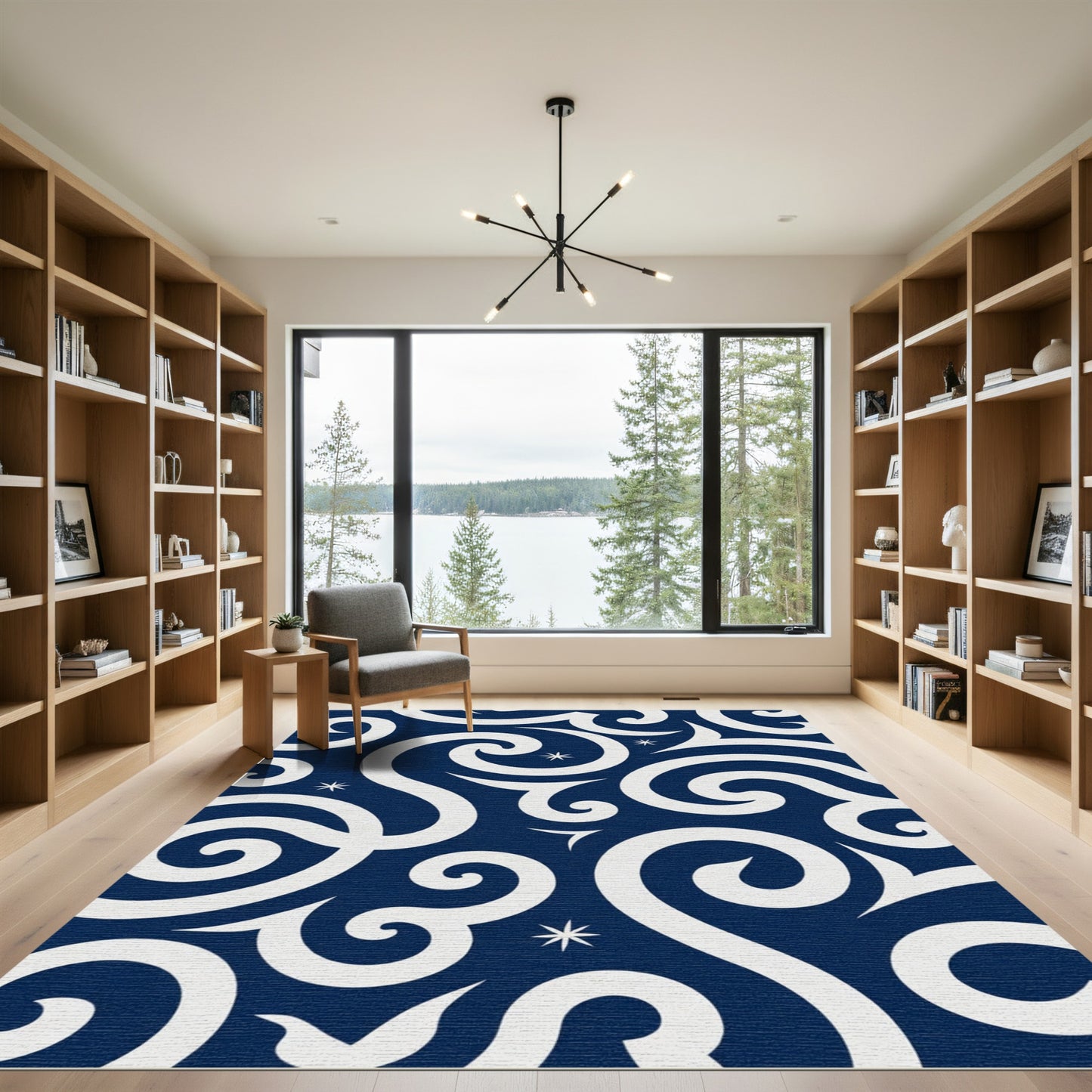 Deep Blue Swirl Starry Night Rug