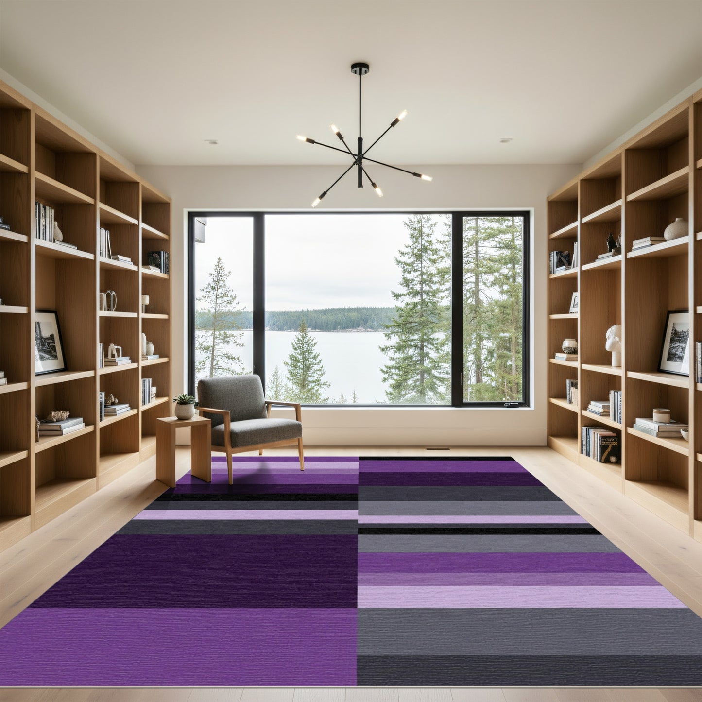 Modern Wide Purple Striped Rug