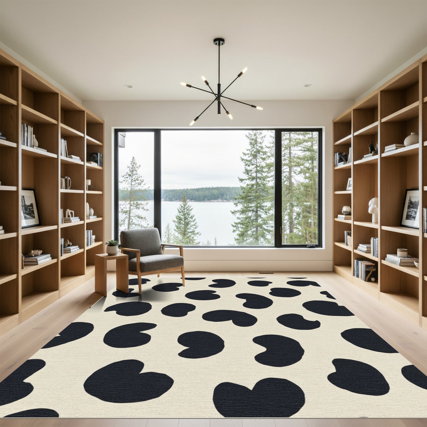 Cream Black Spotted Organic Shape Rug