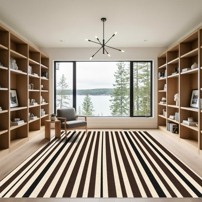 Creamy Black Rich Vertical Stripes Rug