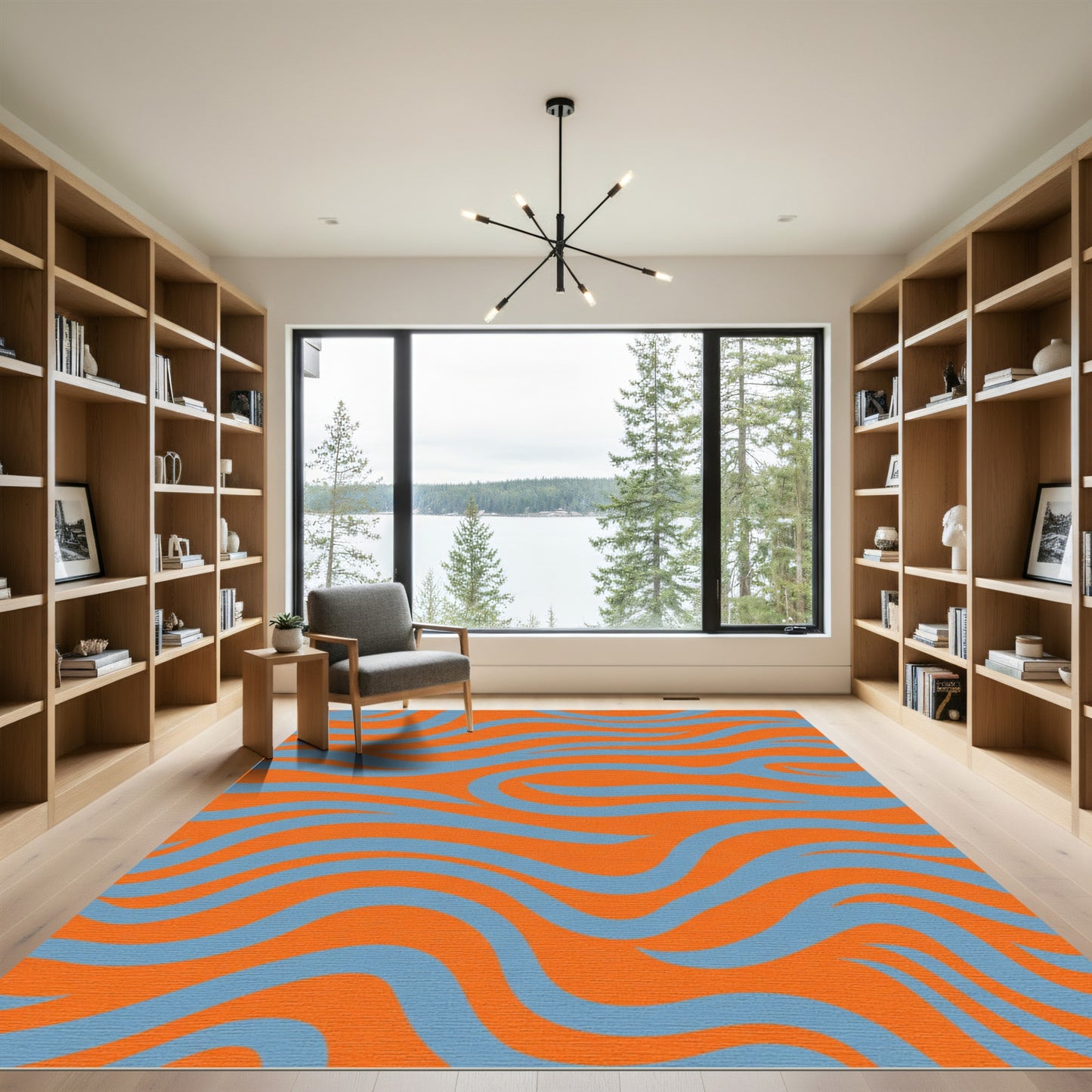 Vibrant Orange Blue Swirl Rug