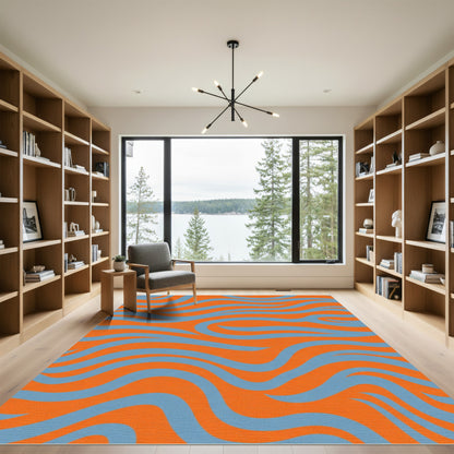 Vibrant Orange Blue Swirl Rug