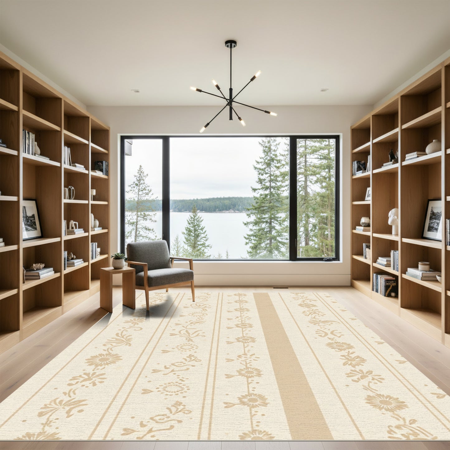 Soft Beige Vertical Floral Stripe Rug